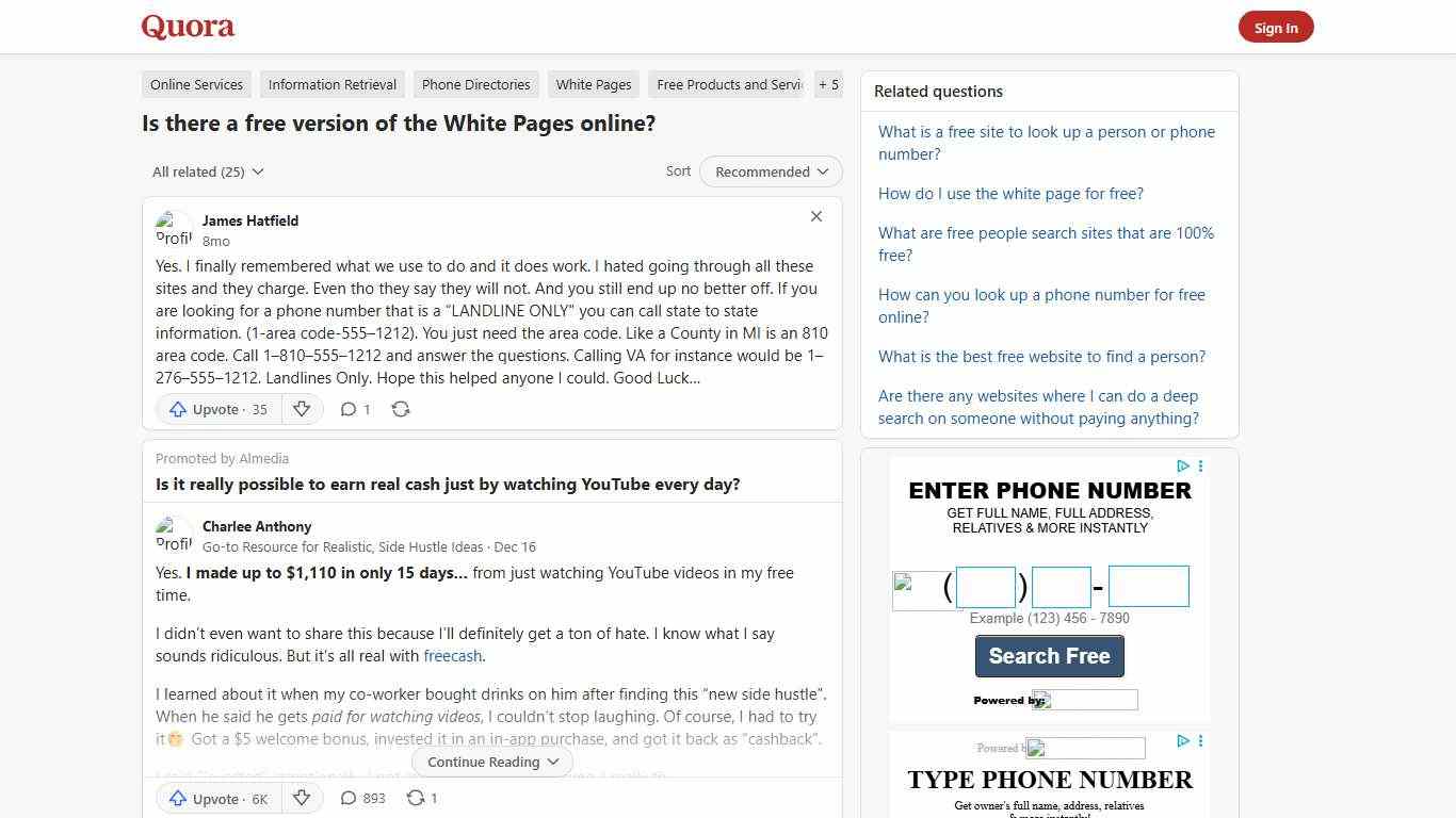 Is there a free version of the White Pages online? - Quora